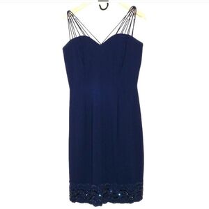 VTG Morton Myles for the Warrens Women's Sz 12 Navy Blue Cocktail Dress Bead Hem